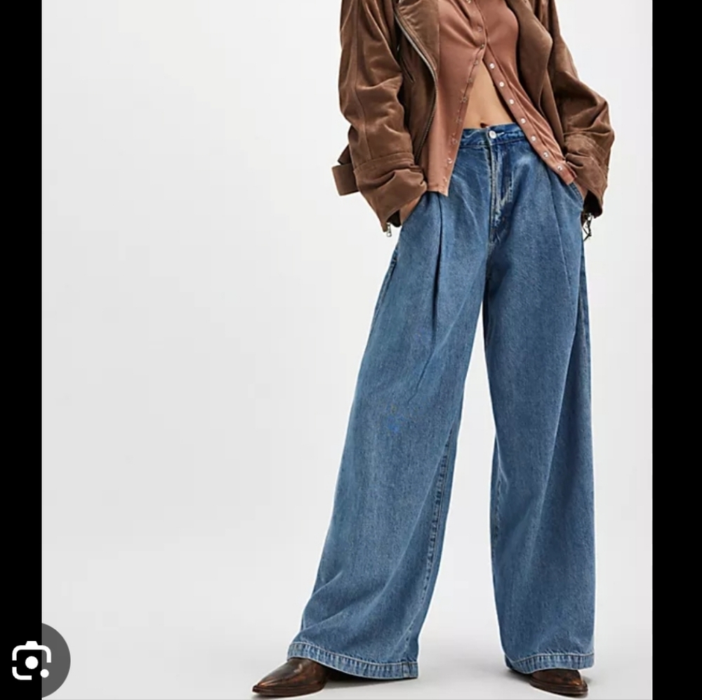 Agolde Ellis Pleated Denim Wide-Leg Trousers In Baffle Size 29 NWOT